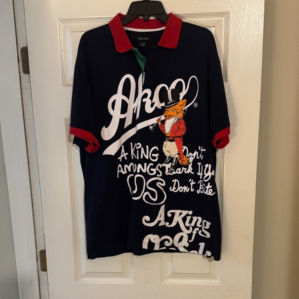 Akoo Navy Polo with Red and White Graphics
